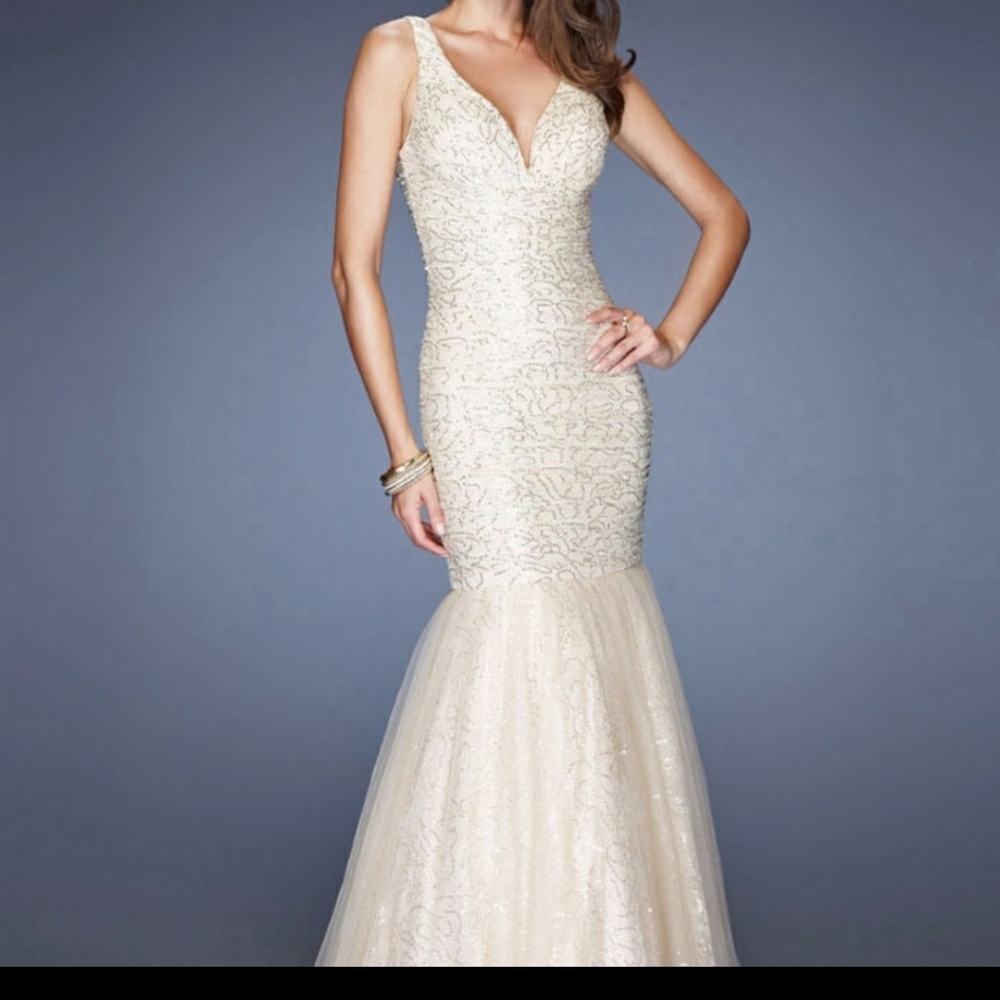 White and gold formal gown